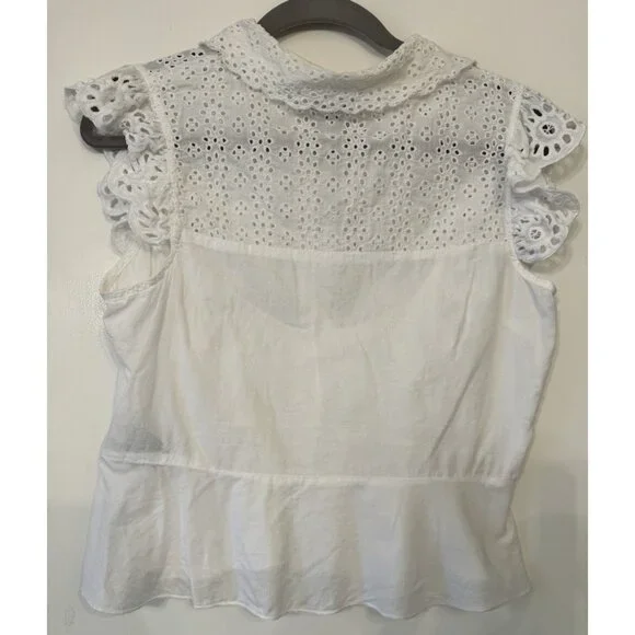 Walter Baker Eyelit flutter sleeve white Bib Collar Ruffle Shirt Small Coquette - Picture 6 of 11